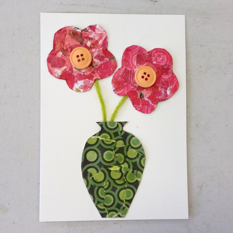 Student Showcase: Collaged flowers greetings cards workshop