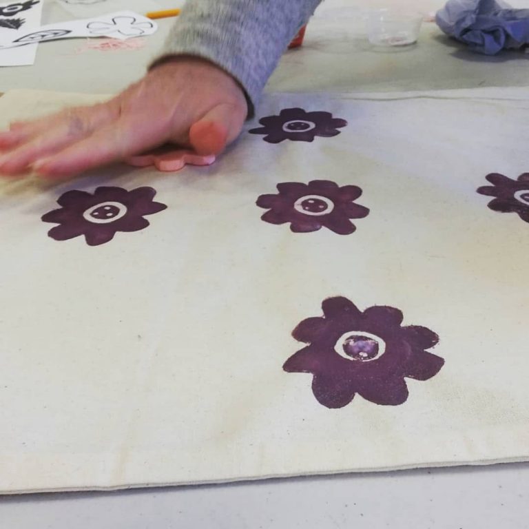 Student Showcase: Lino printing on fabric workshop