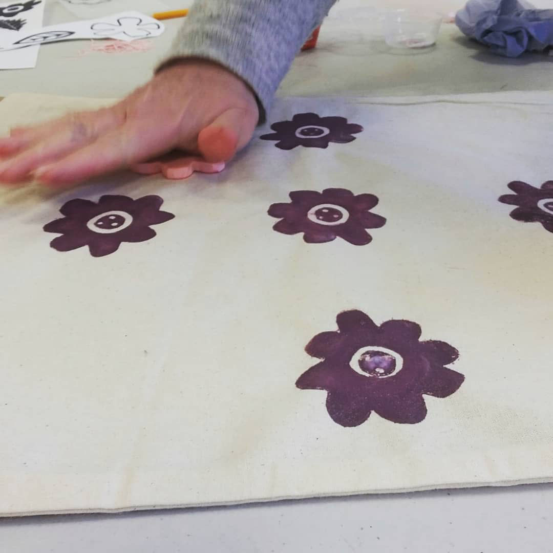 Student Showcase Lino printing on fabric Crafts for Wellbeing