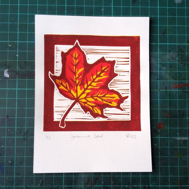 Video tutorial: sycamore leaf reduction lino print