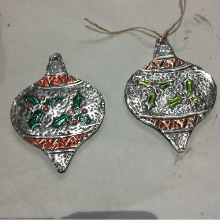 Student Showcase: metal embossed Christmas tree ornaments