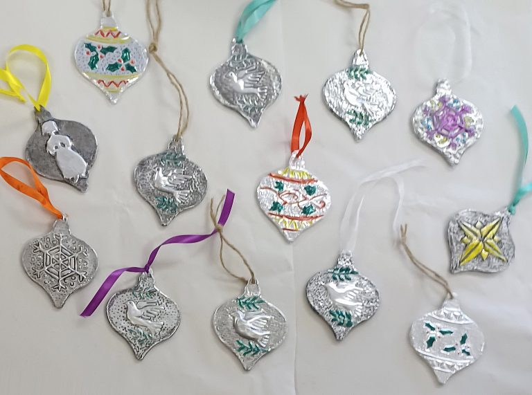 Student showcase: Metal embossed Christmas ornaments at Gleaston Village Hall