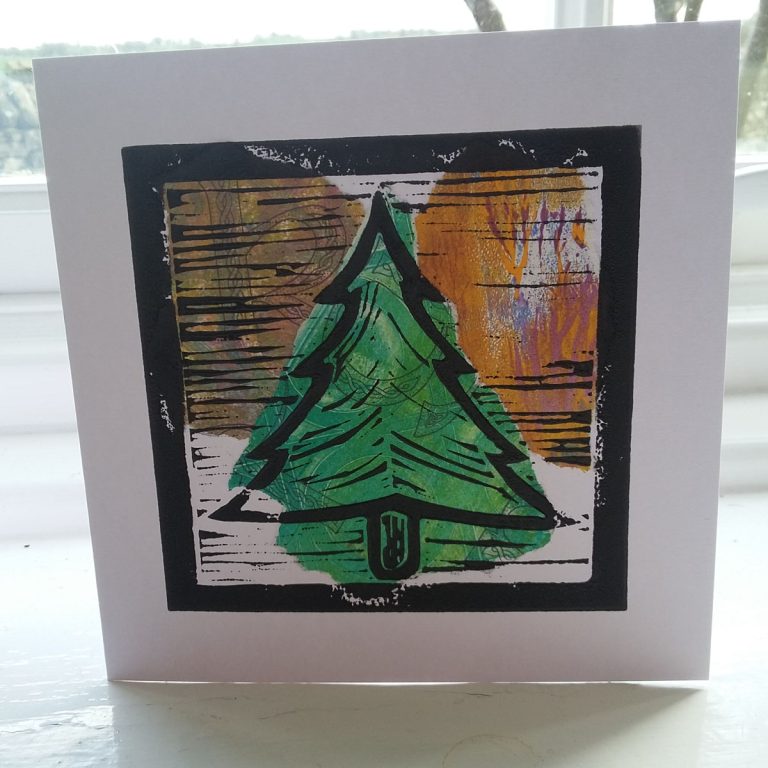 Student showcase: Lino printed chine colle Christmas cards at Great Whittington