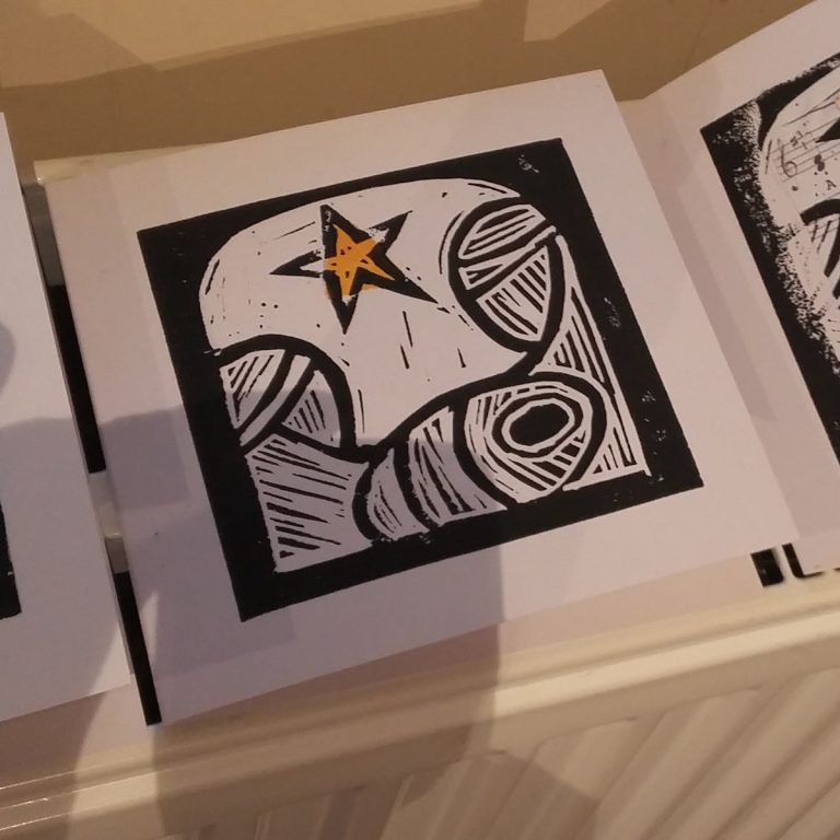 Student showcase: lino printed chine colle Christmas cards at Witton Gilbert