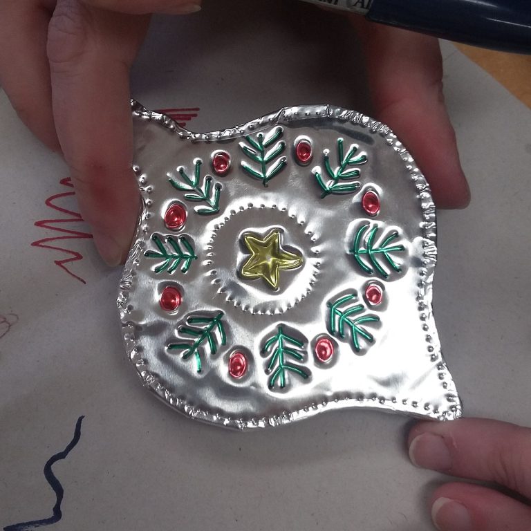 Student showcase: metal embossed Christmas tree ornaments at South Pelaw