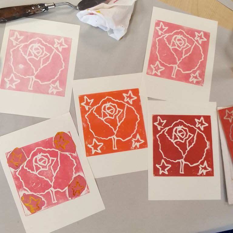 Student showcase: simple floral lino printing in Stanley
