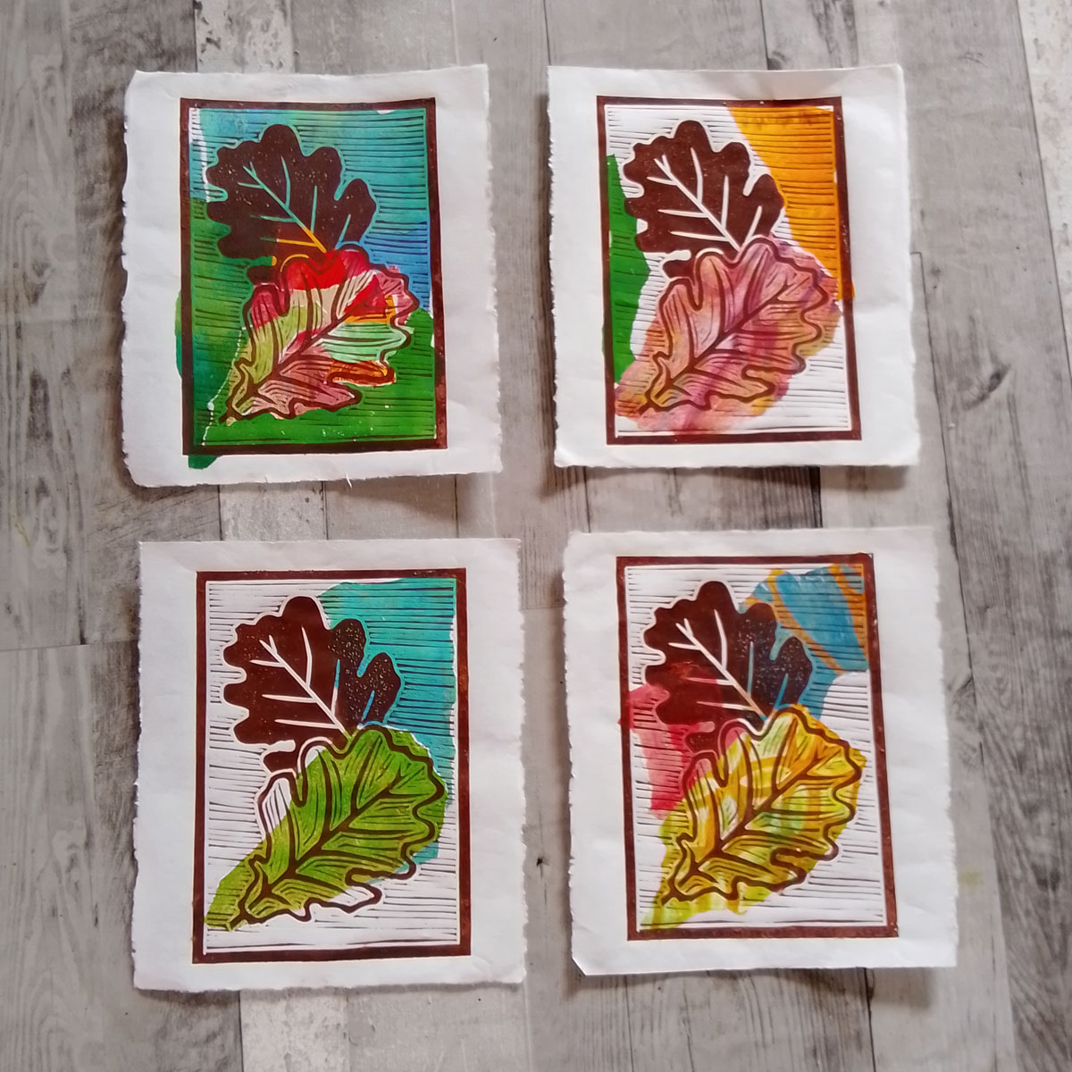 Autumn leaves chine collé lino print Crafts for Wellbeing — free download