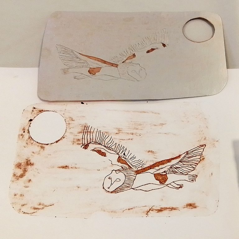 Student showcase: drypoint printmaking with TetraPak cartons